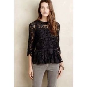 Anthropologie HD in Paris Black Lace Peplum Blouse